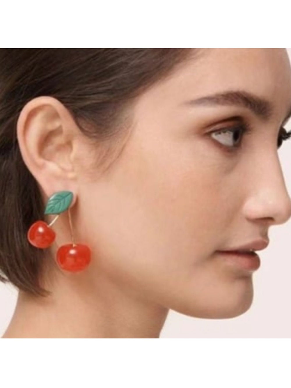 Lele Sadoughi Green Leaf and Red Cherry Drop Earrings -